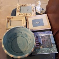 Nautical beachy picture, very large ceramic bowl