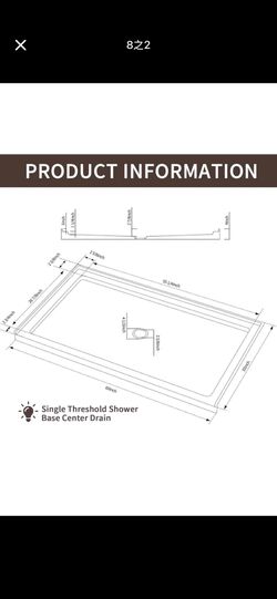 60 in. L x 32 in. W x 4 in. H Shower Pan, Single Threshold Shower Base with Center Drain, Shower Pan