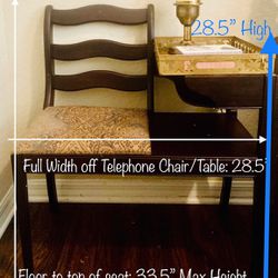Telephone Chair/Table Original Antique Never Altered With The Exception Of The Gold Tray In The 50’s Ideal Shape! 