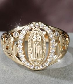 Elegant Gold Overlay Virgin Mary with Zirconia accents size 5/6/7/8/ 9