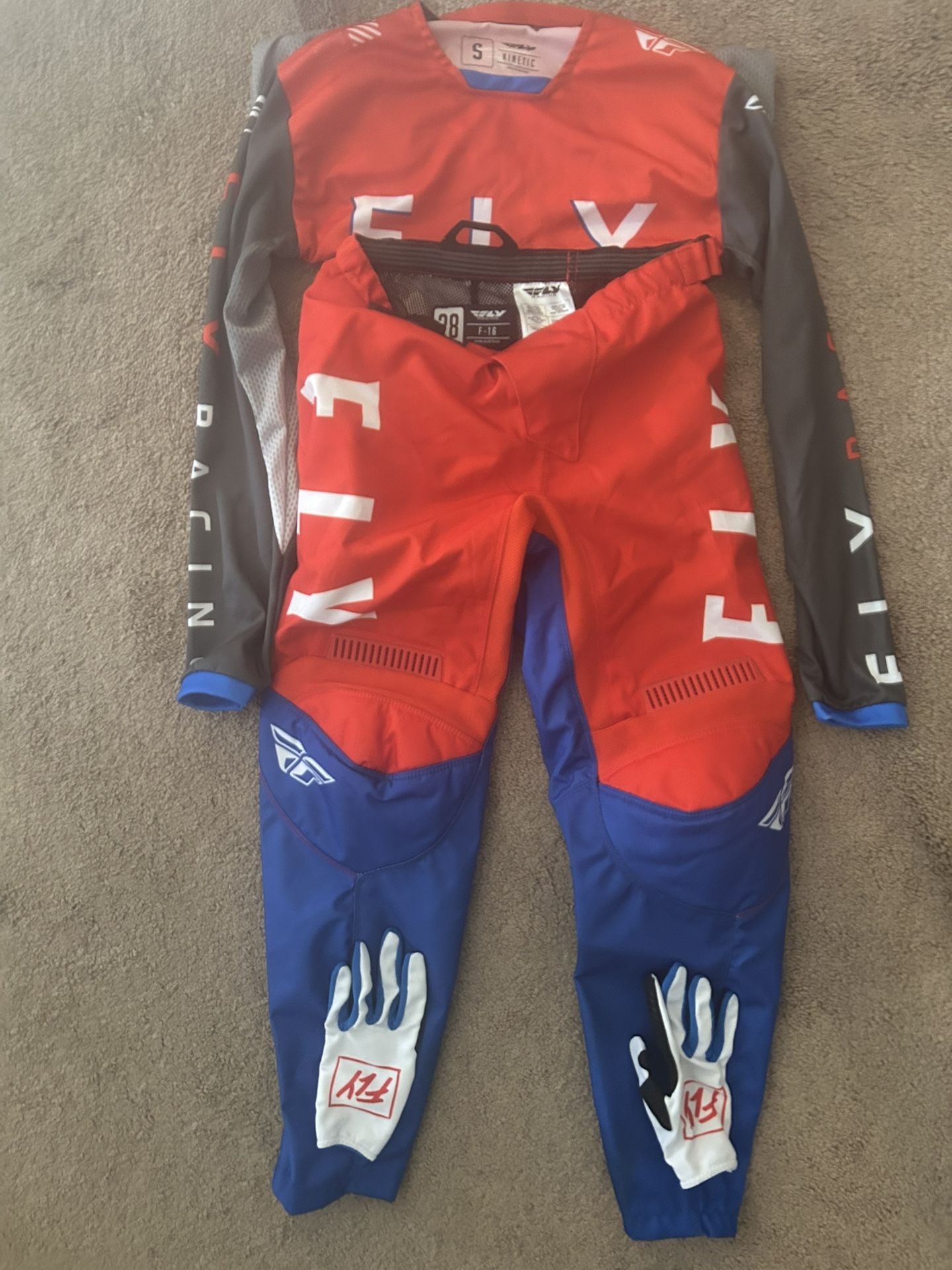 Brand New Motocross Pants, Gloves And Jersey. Size 28 Pants