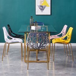 Modern Glam Glass Dining Set Gold Finish