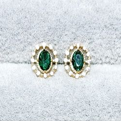 Emerald & White Sapphire Earrings 