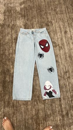 Woman acrylic hand painted Spider-Man pants
