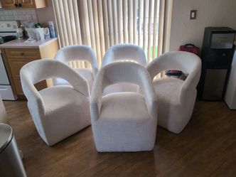 Set of 5 Modern White Boucle Curved Accent Chairs – Plush Teddy Fabric,