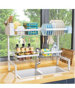 🔥Brand new🔥 Over Sink Dish Drying Rack,White,2 Tiers, 4 Baskets for Kitchen Sink