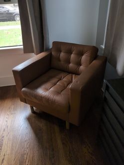 IKEA MORABO Armchair - Golden Brown Leather & Metal
