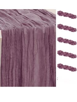 Set of 5 Dusty Purple Cheesecloth Table Runners — 35 x 120 Inches (10 Feet) — Rustic Gauze Sheer Table Runner for Wedding, Party, and Bridal Shower De