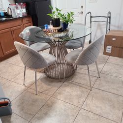 City Furniture, Round Glass Top & Matte Silver Base, Dining Table,