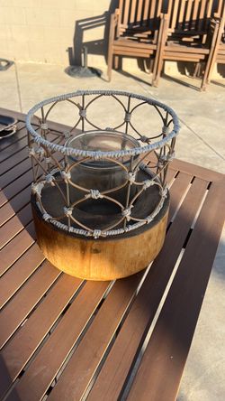 Opalhouse wood and woven outdoor lantern