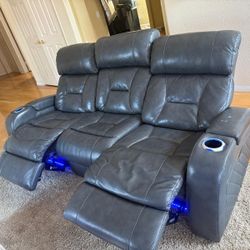 3-Seat Power Reclining Sofa w/ LED Lights & USB Chargers – $350
