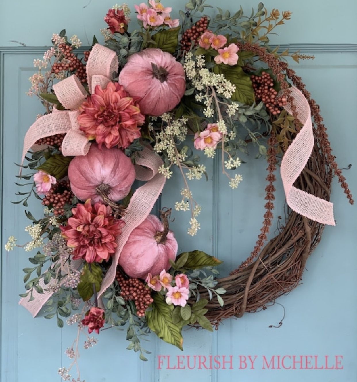 Pink Pumpkin Fall Wreath