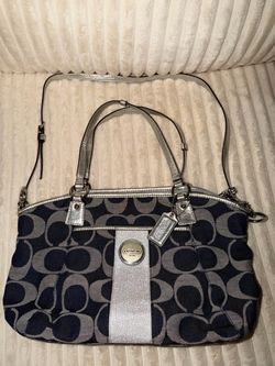 Vintage 2012 Coach Signature Handbag Navy and Silver F17948