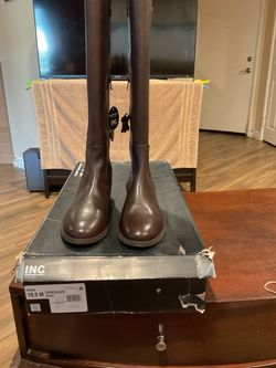 INC International Concepts Tall Leather Boots Brown 10.5