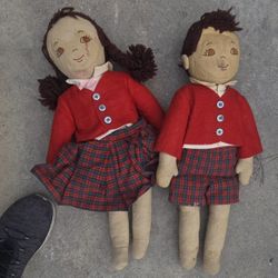 Vintage Cloth Dolls Boy & Girl Set
