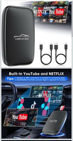 6-in-1 Magic Video Box for Netflix/YouTube, Wireless CarPlay Adapter & Android Auto Wireless Adapter Convert Wired to Wireles Carplay Dongle for OEM W