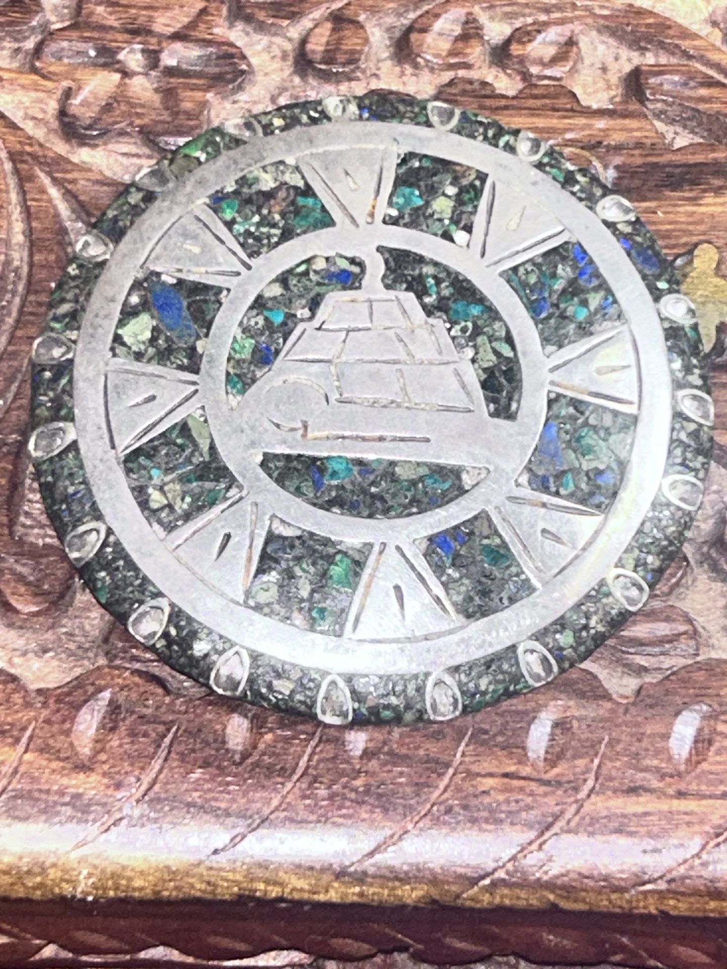 Vintage chipped/chopped multicolored, turquoise, inlay sterling silver Mayan