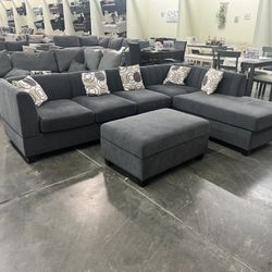 Charcoal Gray Sectional With Storage Ottoman