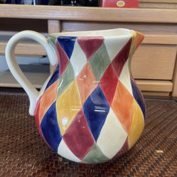  Ciao Harlequin by Artimino Ball Pitcher Diamond Pattern Hand Painted Earthenware  