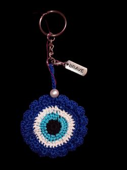 Crochet evil eye keychain