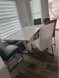 Table with a bench, and four chairs