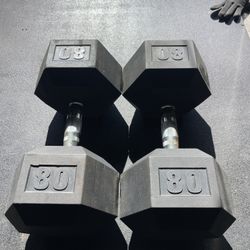 80 lbs Hex Rubber Dumbbell Weights….  Home Gym Fitness…
