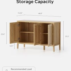 🥨Sideboard Storage Cabinets with 3 Doors, Farmhouse Buffet Cabinets with Adjustable Shelves, Wooden Media Console Credenza Console Table 