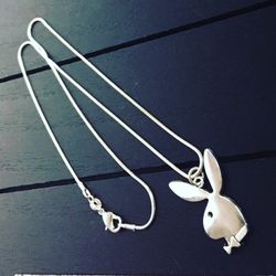 18”, 20” or 22” Sterling Silver Necklace with Antique Silver Easter Bunny/Playboy Bunny Pendant