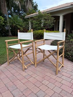 PAIR large bamboo folding chairs / directors chairs