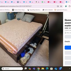 Queen Size Ikea Bed With Storage And Headrest 