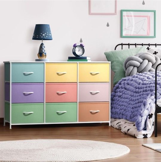 Kids Dresser with 9 Drawers - Storage Unit Organizer Chest for Clothes