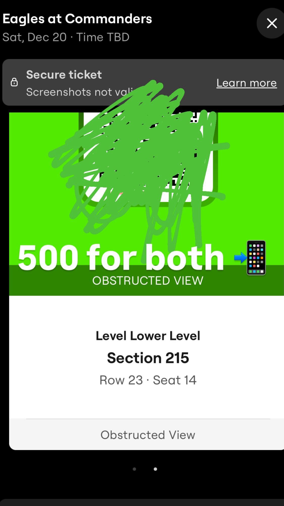 EAGLES VS COMMANDERS (DEC 20TH) 2 TICKETS