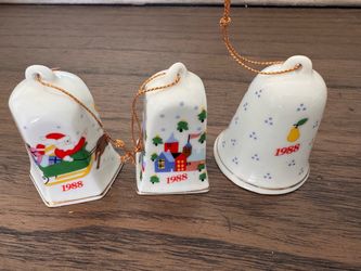 Set of 3 Vintage 1988 Christmas Bell Ornaments