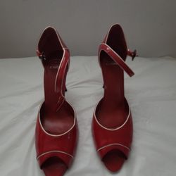 Joan&David Red Heels White Rim