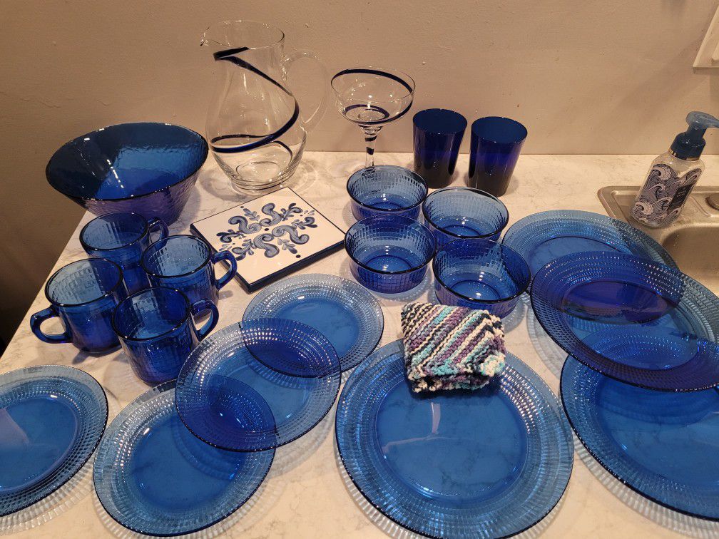 Cobalt Blue Dish Set Plus Other Items All For $18