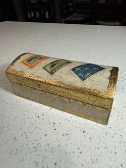 Vintage Made in Italy Florentine Stamp Holder Gold Gilded Desk Organizer