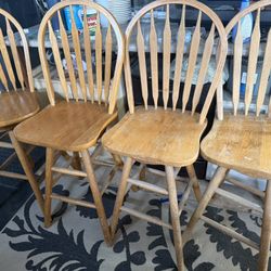 Set of 4 Solid Wood swivel seat bar stools