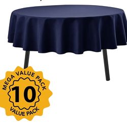 10-Pack Navy Blue Round Tablecloths, 90 Inches, Stain-Resistant Polyester for 4-5 Ft Round Tables - Washable Table Covers for Weddings, Banquets, Birt