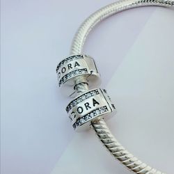2 PCs New Pandora Logo Clip Charm Sterling Silver Charm For Bracelet