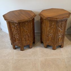 Authentic VTG 60's Indian TABLE Teak Wood Octagon Folding Hand Carved Side Table