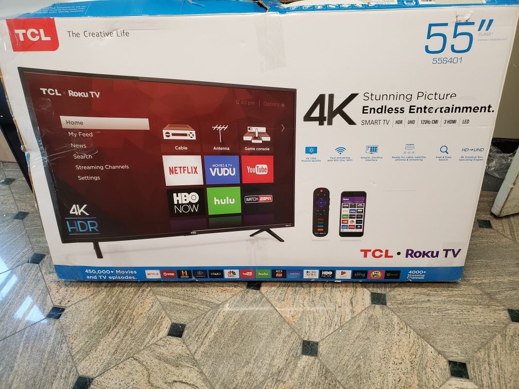 NEW!! 55' TCL 4K UHD/ HDR SMART TV....ROKU TV!!