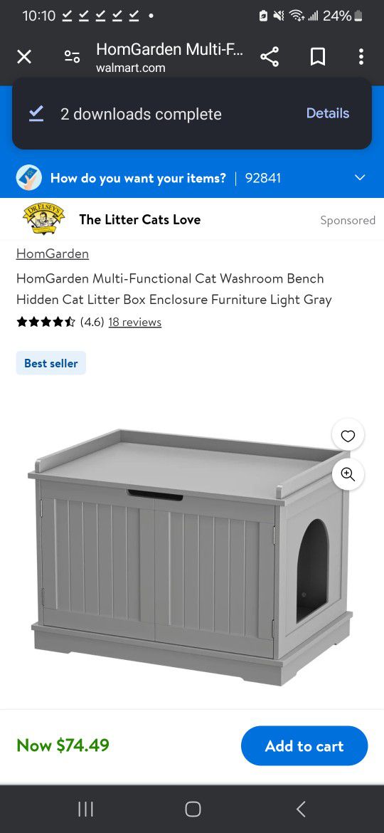 Multi-Functional Cat Washroom Bench Hidden Cat Litter Box Enclosure Furniture Light Gray