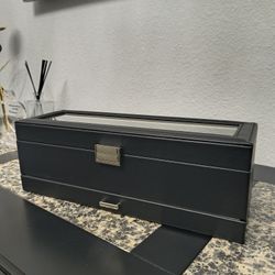 6 Slot Mens Watch Box Holder w/ Jewelry Drawer