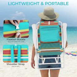 2pcs 16"H Tall Beach Chair For Adults W/5-Position Lay Flat&Cooler Pouch, Folding Backpack Beach Chair W/Headrest, Storage Bag, Towel Bar, Foot Mat, F