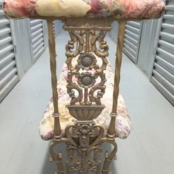 Vtg CAST IRON Gold Gilt BENCH Seat Stool Arms Paw Feet Scrollwork ROCOCO BAROQUE