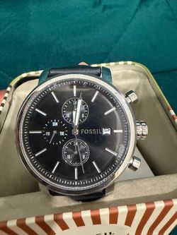Fossil Chronograph Watch Black Leather Strap