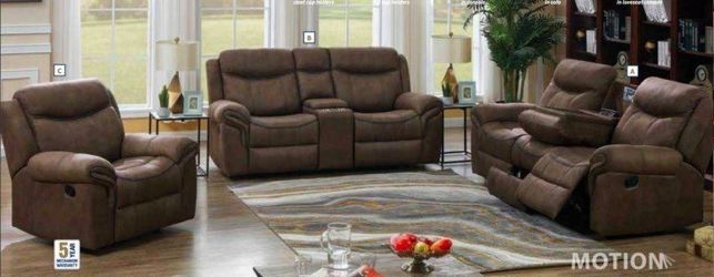 Brand New 2 Piece Macchiato Reclining Sofa and Love Seat