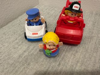 Fisher-Price Little People Fire Truck & Police Car Vehicles w/ 3 Figures Lot