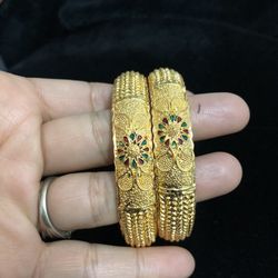 22k Gold Plated Bangels Indian Bollywood Pakistani Jewelry Size2.6 2.8 Available 