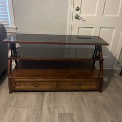 Tv Stand Brown Wood With Glass